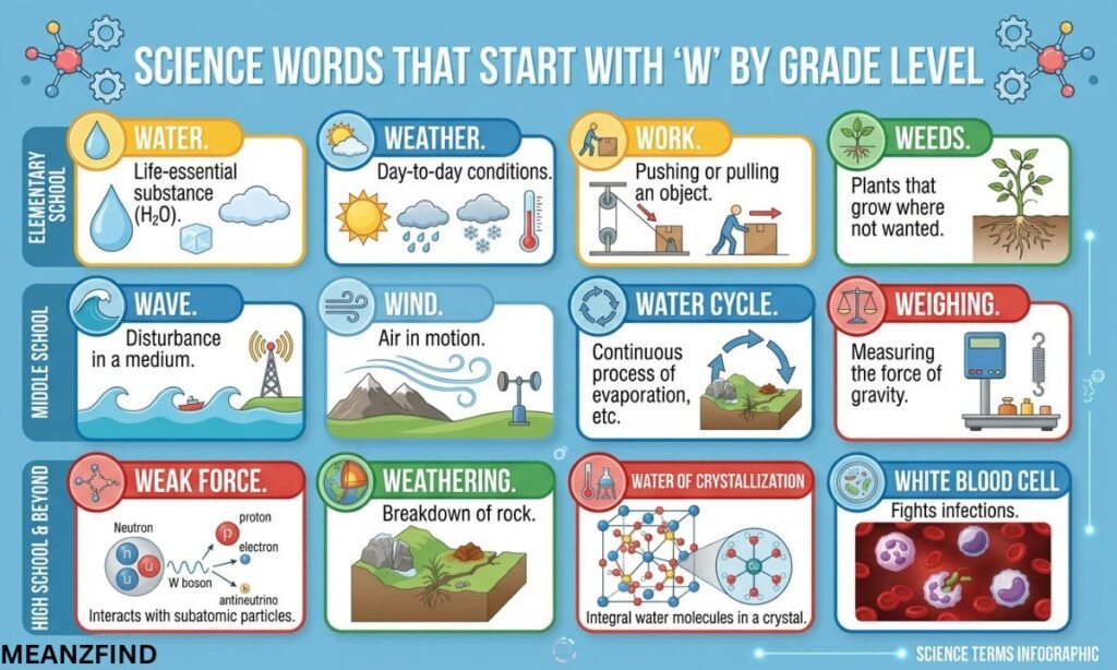 Science Words That Start With W by Grade Level